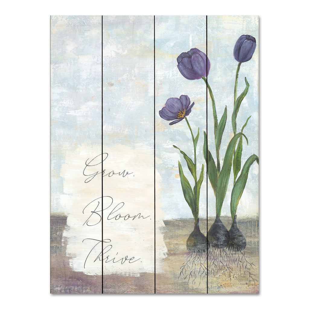 Soulspeak & Sawdust SAW117PAL - SAW117PAL - Grow Bloom Thrive - 12x16 Flowers, Purple Flowers, Typography, Signs, Motivational, Grow, Blooms, Thrive, Bulbs, Nature, Botanical from Penny Lane