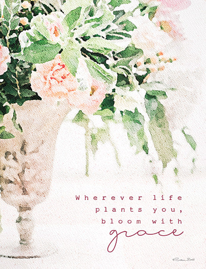 Susan Ball SB1109 - SB1109 - Bloom with Grace - 12x16 Inspirational, Bloom with Grace, Typography, Signs, Motivational, Flowers, Vase, Pink Flowers, Spring, French Country from Penny Lane