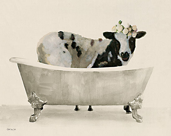 Stellar Design Studio SDS1246 - SDS1246 - Bathing Beauty 1 - 16x12 Bath, Whimsical, Bathtub, Cow, Floral Crown, Flowers, Black & White Cow from Penny Lane