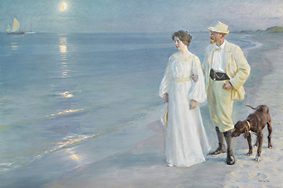 Stellar Design Studio SDS1295 - SDS1295 - Walk Along the Shore - 18x12 Coastal, Figurative, Ocean, Woman, Man, Couple, Dog, Vintage, Old Fashioned, Beach, Strolling, Walk Along the Shore, Boats, Landscape from Penny Lane