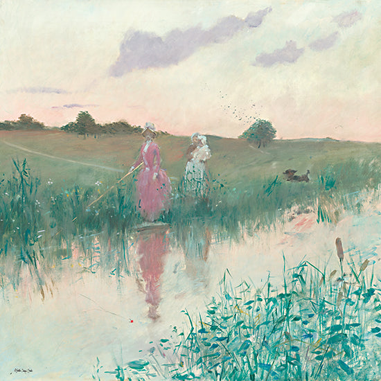 Stellar Design Studio SDS1302 - SDS1302 - The Artist's Wife Fishing - 12x12 Landscape, Pond, Fishing, Women, Landscape, Cattails, Abstract, Vintage, Artist's Wife Fishing from Penny Lane