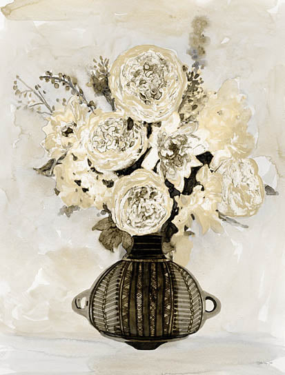 Stellar Design Studio SDS1426 - SDS1426 - Incan Pot Floral 1 - 12x16 Still Life, Flowers, White Flowers, Incan Pottery, Vintage, Neutral Palette from Penny Lane