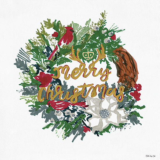 Stellar Design Studio SDS341 - SDS341 - Merry Christmas Wreath - 12x12 Holidays, Wreath, Cardinals, Flowers, Greenery, Rustic from Penny Lane