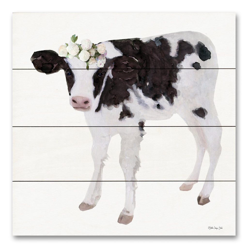 Stellar Design Studio SDS517PAL - SDS517PAL - Rosie        - 12x12 Cow, Animals, Floral Crown, Flowers, Whimsical, Black & White Cow from Penny Lane