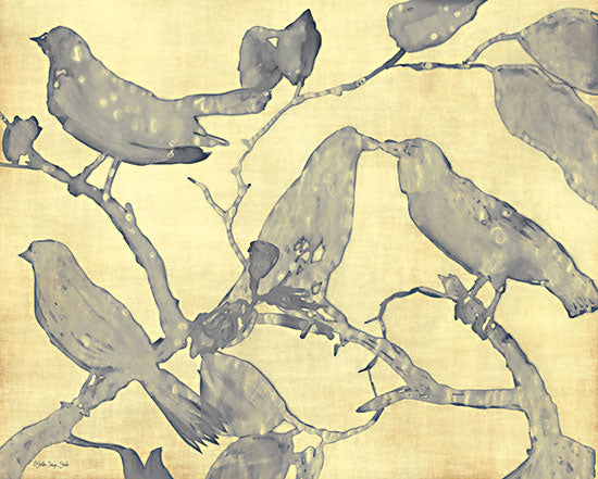 Stellar Design Studio SDS851 - SDS851 - Yellow-Gray Birds 1 - 16x12 Birds, Abstract, Tree Branches, Black Birds from Penny Lane