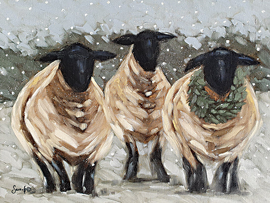 Sara G. Designs SGD171 - SGD171 - A Snowy Day - 16x12 Winter, Sheep, Three Sheep, Wreath, Greenery, Eucalyptus, Snow, Abstract, Farm from Penny Lane
