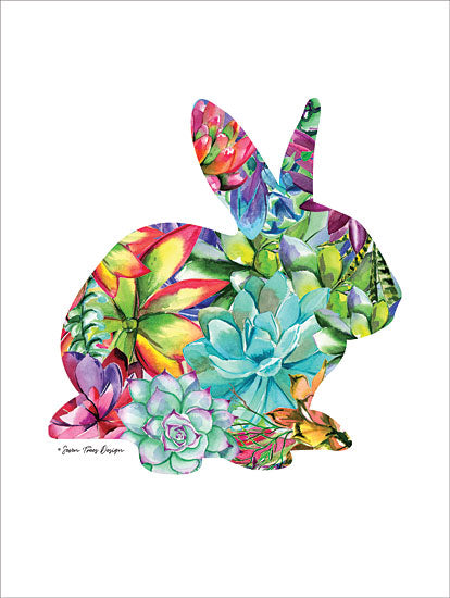 Seven Trees Design ST489 - Bunny Watercolor Succulents - 12x16 Bunny, Rabbit, Flowers, Succulents, Rainbow Colors from Penny Lane