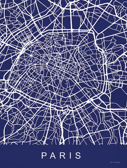 Seven Trees Design ST674 - ST674 - Paris Street Blue Map - 12x16 Paris, Street Map, Blue & White, Travel, France from Penny Lane