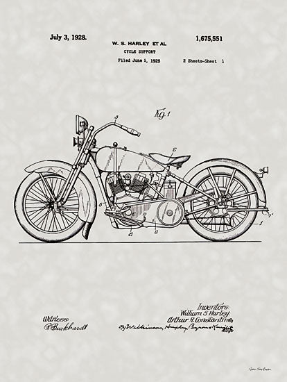 Seven Trees Design ST887 - ST887 - Harley Patent - 12x16 Harley Patent, Motorcycle, Masculine, Blueprint, Patent from Penny Lane
