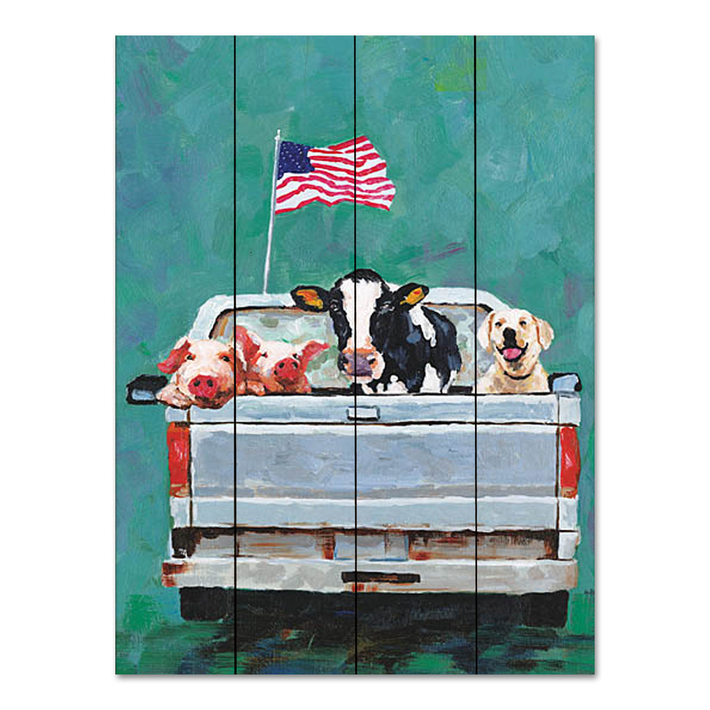 White Ladder WL150PAL - WL150PAL - Ride on the Farm - 12x16 Truck, Truck Bed, Animals, Cow, Pigs, Dog, American Flag, Patriotic, Whimsical, Abstract, Summer, Independence Day from Penny Lane