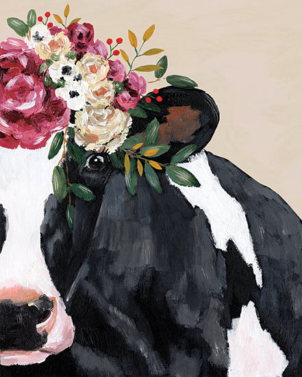 White Ladder WL155 - WL155 - Bestie with her Flowers - 12x16 Cow, Flowers, Floral Crown, Whimsical, Black & White Cow from Penny Lane