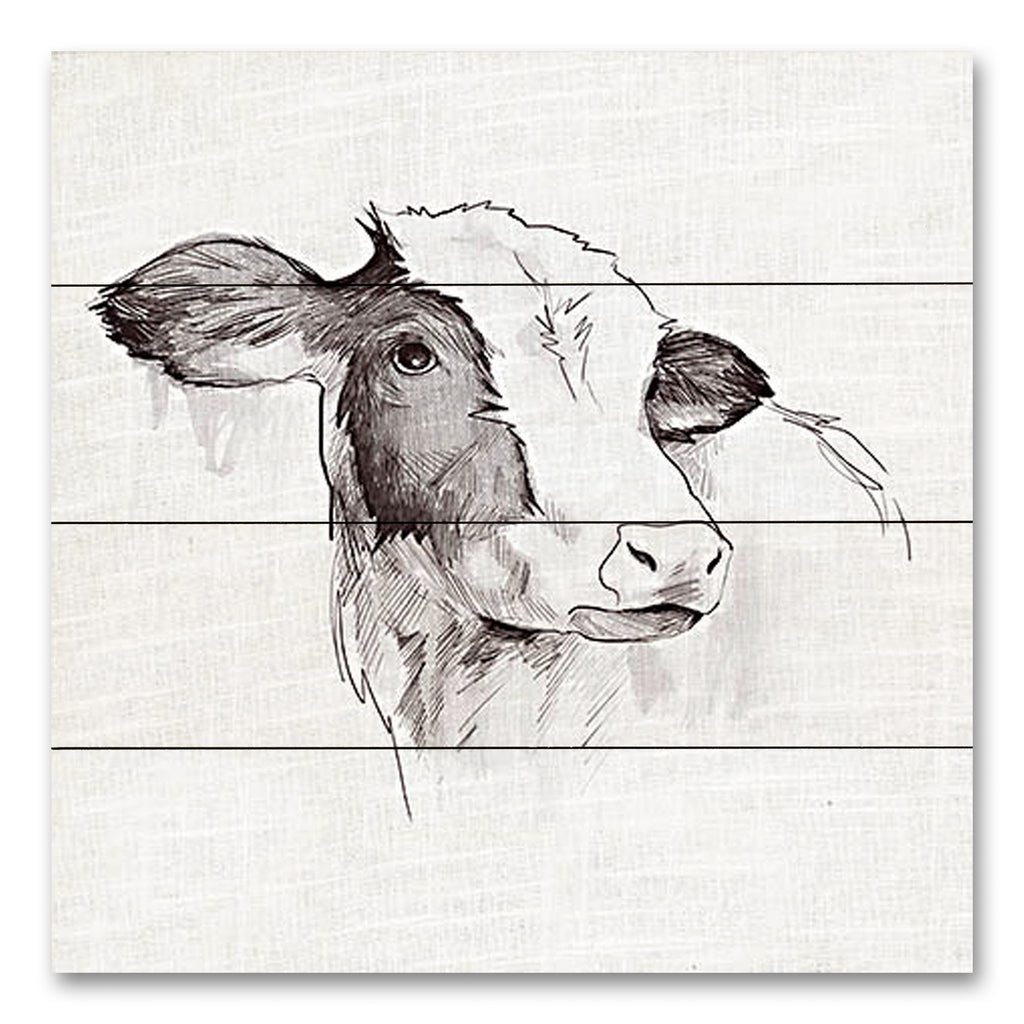 White Ladder WL160PAL - WL160PAL - Cow Ink Drawing - 12x12 Cow, Animals, Drawing Print, Black & White, Abstract from Penny Lane