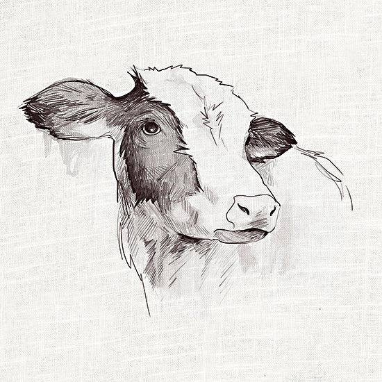 White Ladder WL160 - WL160 - Cow Ink Drawing - 12x12 Cow, Animals, Drawing Print, Black & White, Abstract from Penny Lane