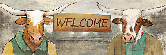 White Ladder WL167A - WL167A - Longhorn Welcome - 36x12 Welcome, Typography, Signs, Cows, Longhorns, Whimsical, Cows with Clothes on, Lodge from Penny Lane
