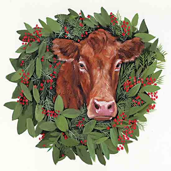 White Ladder WL263 - WL263 - Christmas Cow - 12x12 Christmas, Holidays, Wreath, Cow, Greenery, Berries, Whimsical from Penny Lane