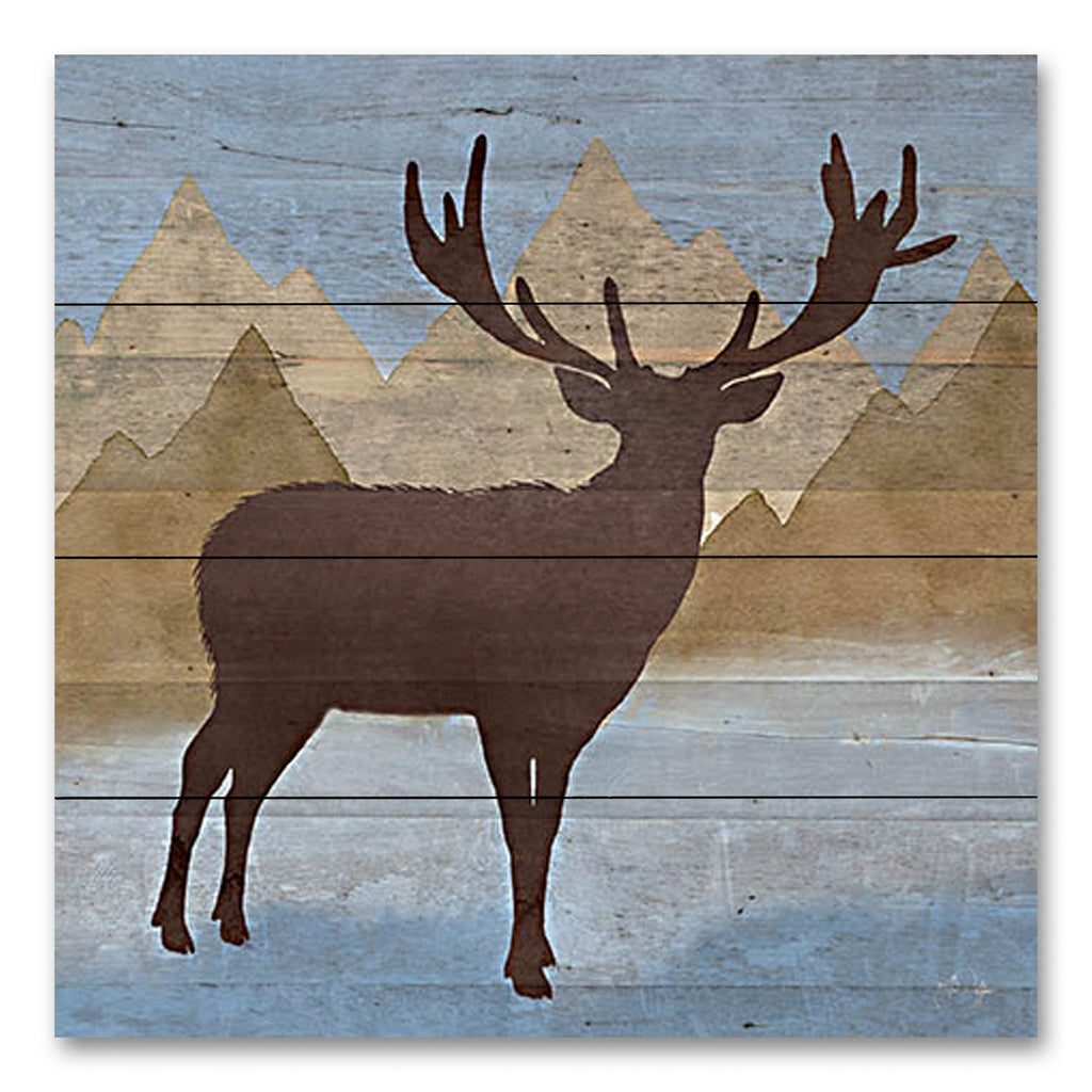 Yass Naffas Designs YND175PAL - YND175PAL - Moose in the Mountains - 12x12 Lodge, Moose, Mountains, Landscape, Wood Planks, Masculine, Rustic from Penny Lane