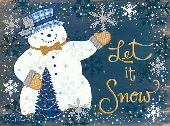 Annie LaPoint ALP1752 - Snowy Christmas Snowman Let It Snow, Snowman, Christmas Tree, Snow, Winter, Blue, Gold from Penny Lane