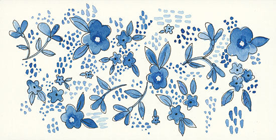 Annie LaPoint ALP1782 - Scattered Blue Flowers     Blue & White, Flowers from Penny Lane