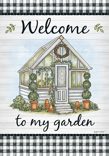 Annie LaPoint ALP1855 - Welcome to My Garden - 12x18 Welcome to My Garden, Greenhouse, Welcome, Gingham Plaid, Topiaries from Penny Lane