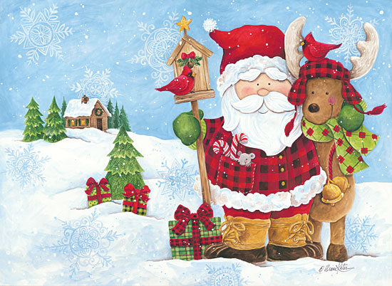 Diane Kater ART1105 - Lodge Santa Santa Claus, Holidays, Presents, Reindeer, Sleigh Bells, Cardinal, Buffalo Plaid from Penny Lane