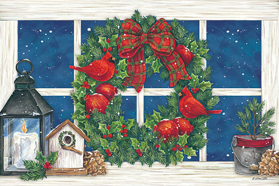 Diane Kater ART1111A - Pomegranate Christmas Wreath - 18x12 Wreath, Pomegranates, Robins, Candle, Lantern, Birdhouse, Greenery, Holly, Holidays from Penny Lane
