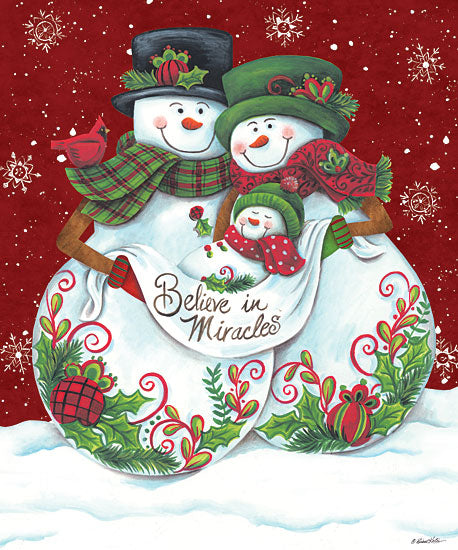 Diane Kater ART1129 - Snowman Parents with Baby - 12x16 Holidays, Snowmen, Couple, Baby, Believe in Miracles from Penny Lane