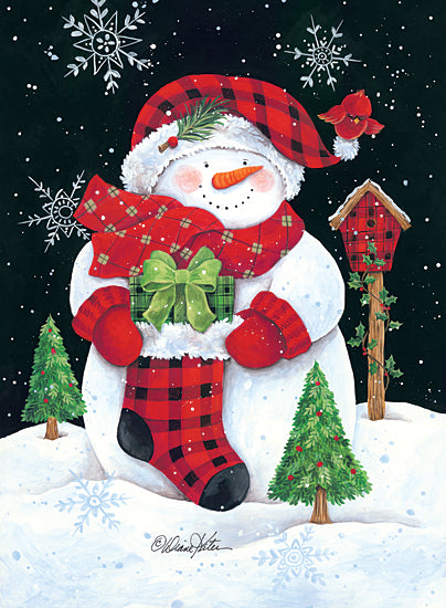 Diane Kater ART1148 - ART1148 - Plaid Snowman - 12x18 Snowman, Holidays, Buffalo Plaid, Lodge, Winter, Snow, Stocking, Birdhouse from Penny Lane