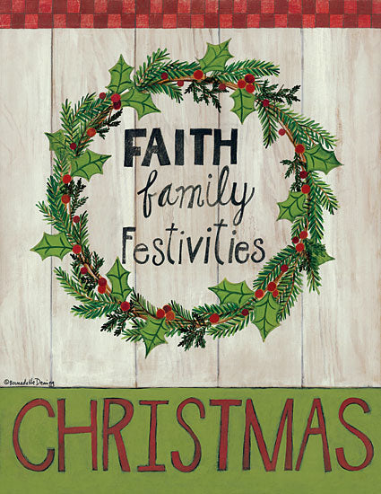 Bernadette Deming BER1320 - Faith Family Festivities Wreath Faith, Wreath, Wood Planks, Pine Sprigs, Berries, Signs from Penny Lane