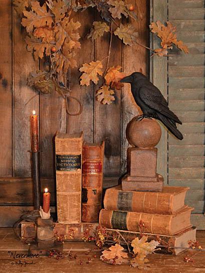Billy Jacobs BJ1065 - Nevermore - Crow, Books, Candle, Antiques, Leaves from Penny Lane Publishing