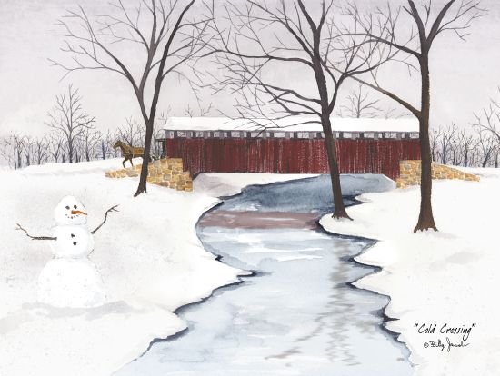 Billy Jacobs BJ454 - Cold Crossing Covered Bridge, Snowman, Winter, Snow, Creek, Ice, Americana from Penny Lane