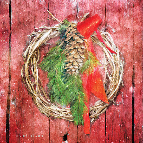 Bluebird Barn BLUE267 - Rustic Wreath - 12x12 Wreath, Rustic, Red Door, Pinecones, Holidays from Penny Lane