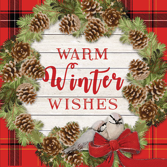 Bluebird Barn BLUE326 - BLUE326 - Warm Winter Wishes Pinecone Wreath - 12x12 Signs, Christmas Wreath, Buffalo Plaid, Wood Planks, Pine Cones, Christmas from Penny Lane