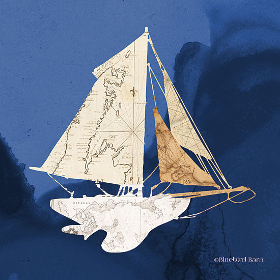 Bluebird Barn BLUE343 - Sailboat Blue II - 12x12 Sailboat, Map, Abstract, Coastal from Penny Lane