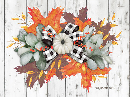 Bluebird Barn BLUE362 - BLUE362 - White Pumpkin Swag - 16x12 Pumpkin Swag, Autumn, Pumpkin, Leaves, Gingham Ribbon, Berries, Shiplap from Penny Lane