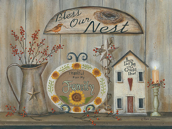 Pam Britton BR455 - Bless Our Nest Country Shelf Bless Our Nest, Plates, Pitcher, Berries, Saltbox House, Candle from Penny Lane