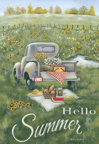 Pam Britton BR467 - Hello Summer - 12x18 Hello Summer, Meadow, Truck, Picnic, Sunflowers from Penny Lane