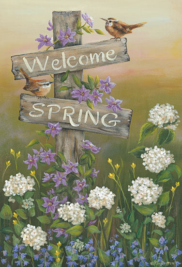 Pam Britton BR468 - Welcome Spring - 12x18 Welcome Spring, Bird, Flowers, Sign, Meadow from Penny Lane