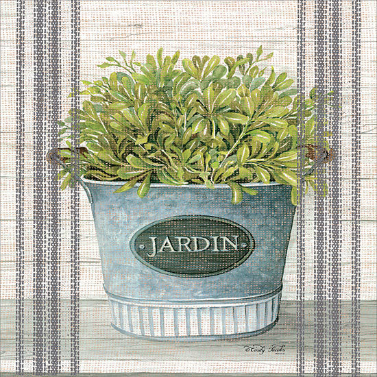 Cindy Jacobs CIN1109 - Galvanized Jardin Jardin, Galvanized Bucket, Herbs, Neutral Colors, Feed Sack from Penny Lane