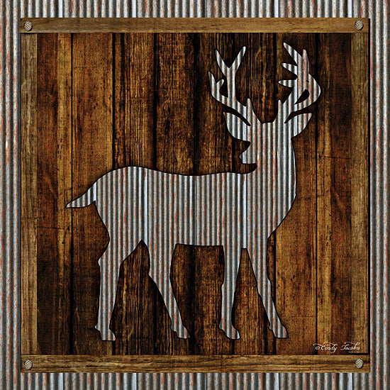 Cindy Jacobs CIN1124 - Deer Silhouette II Deer, Silhouette, Galvanized Metal, Wood Planks from Penny Lane