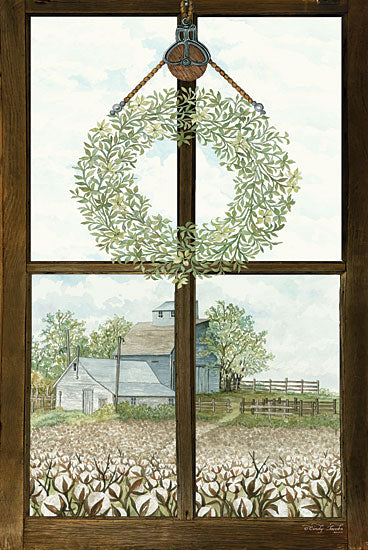 Cindy Jacobs CIN1164 - Window View I Window, View, Cotton, Fields, Farm, Barn, Wreath, Pully, Greenery from Penny Lane