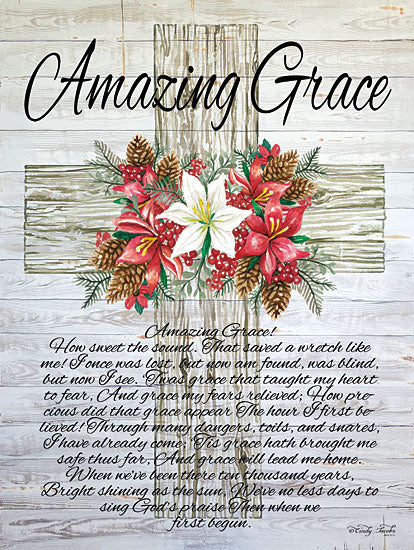 Cindy Jacobs CIN1309 - CIN1309 - Amazing Grace Christmas Cross   - 12x16 Signs, Amazing Grace, Songs, Religious, Cross, Poinsettias, Pinecones, Wood Planks, Typography from Penny Lane