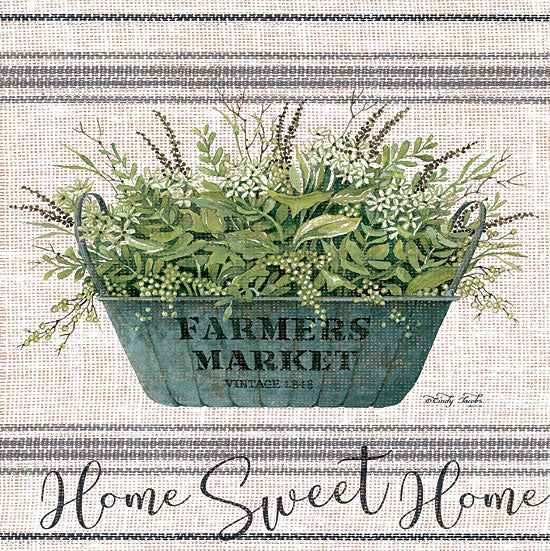 Cindy Jacobs CIN1438 - Home Sweet Home - 12x12 Home Sweet Home, Grain Sack, Linen Tea Towel, Farmer's Market, Greenery, Galvanized Pot from Penny Lane
