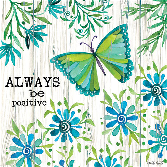 Cindy Jacobs CIN1588 - Always Be Positive - 12x12 Flowers, Butterfly, Always Be Positive, Blue Flowers, Wood Background from Penny Lane