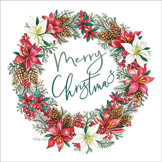 Cindy Jacobs CIN1602 - Merry Christmas Wreath - 12x12 Flowers, Poinsettias, Wreath, Pinecones, Merry Christmas, Holidays from Penny Lane