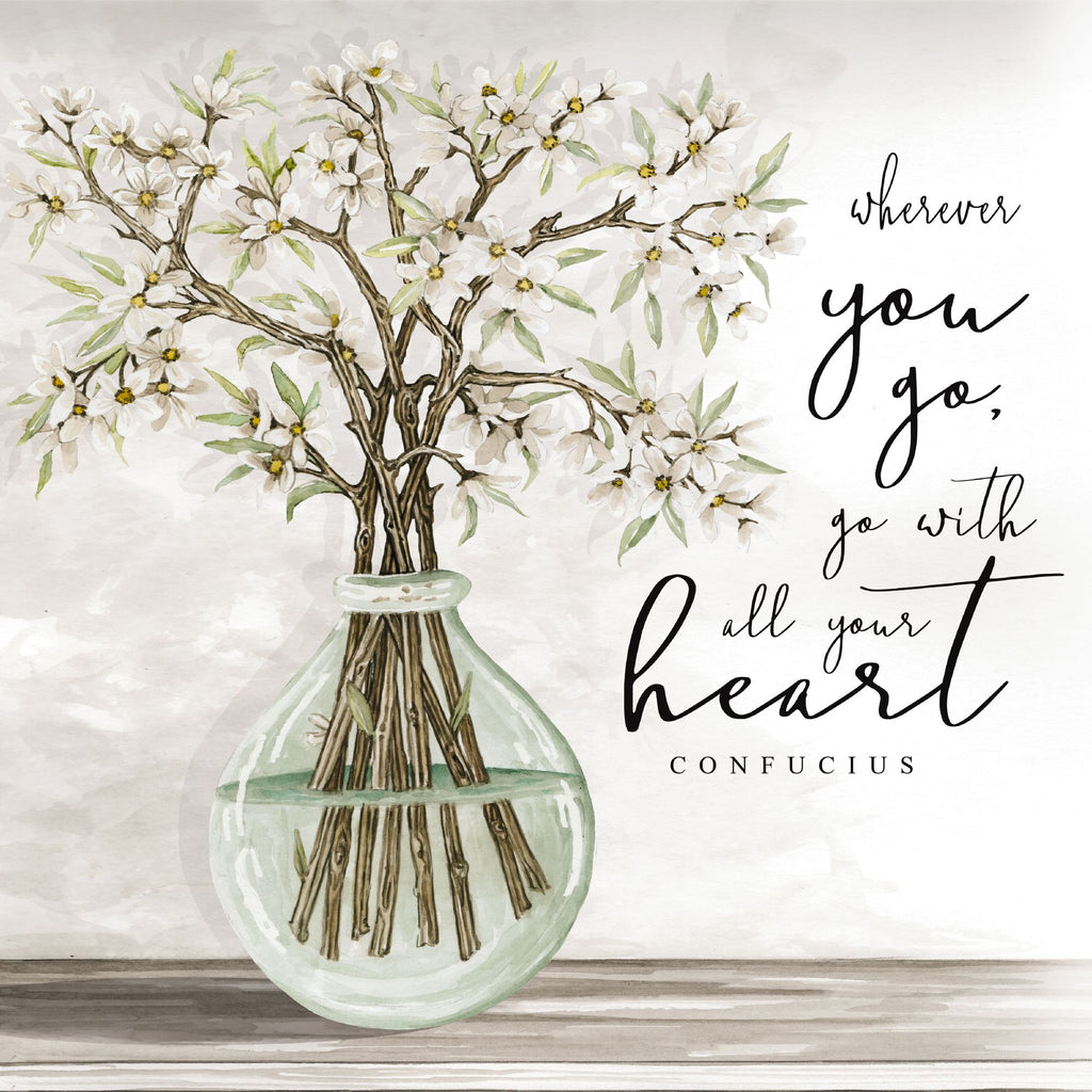 Cindy Jacobs CIN1625 - CIN1625 - Go With All Your Heart - 12x12 All Your Heart, Confucius, Quote, Glass Vase, Flowers, Motivational from Penny Lane