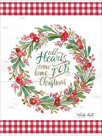 Cindy Jacobs CIN1628 - CIN1628 - All Hearts Come Home For Christmas  - 12x16 All Hearts Come Home For Christmas , Wreath, Berries, Greenery, Gingham Ribbon from Penny Lane