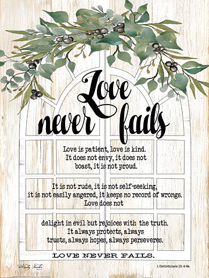 Cindy Jacobs CIN1689 - CIN1689 - Berry Swag Love Never Fails - 12x16 Love Never Fails, Bible, Verse, Religious, Swag, Eucalyptus, Corinthians from Penny Lane