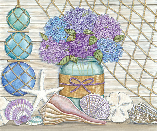 Deb Strain DS1677 - Hydrangea & Seashells Hydrangeas, Seashells, Netting, Jar, Flowers from Penny Lane