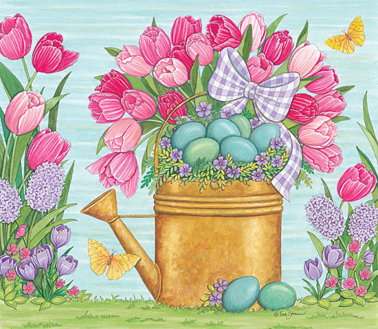 Deb Strain DS1686 - Tulips and Blue Eggs Coper Watering Can, Eggs, Flowers, Tulips, Spring from Penny Lane