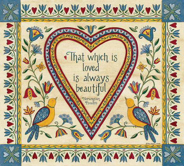 Deb Strain DS1725 - That Which is Loved is Always Beautiful Sampler Norwegian Proverb, Birds, Flowers, Sampler, Heart, Patterns from Penny Lane